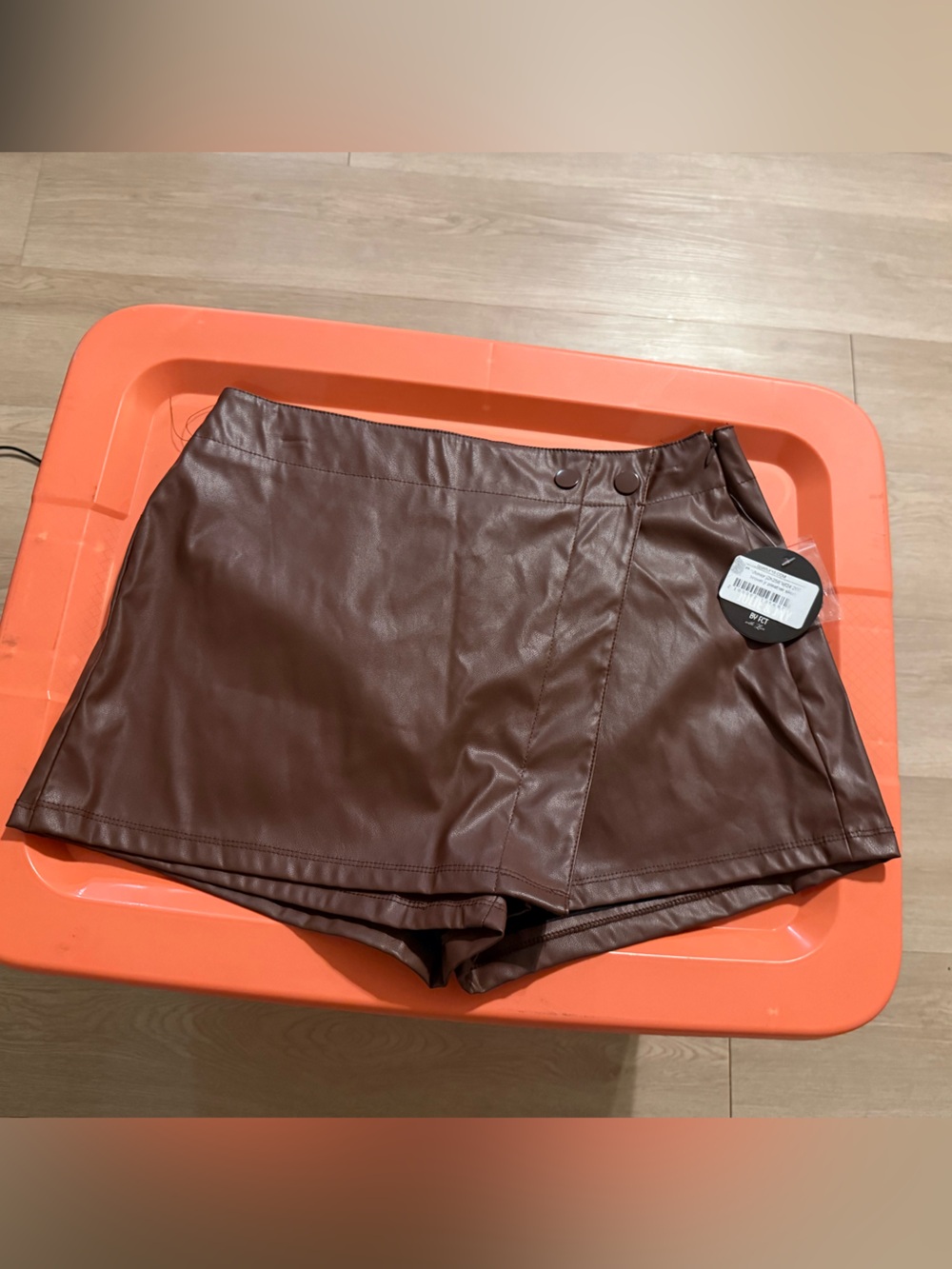 Women’s Faux Leather Brown Skort